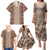 Hawaii Style Hibiscus and Tribal Element Fabric Patchwork Family Matching Puletasi Dress and Hawaiian Shirt Beige Version LT03 - Polynesian Pride