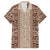 Hawaii Style Hibiscus and Tribal Element Fabric Patchwork Family Matching Puletasi Dress and Hawaiian Shirt Beige Version LT03 Dad's Shirt - Short Sleeve Beige - Polynesian Pride