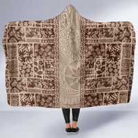 Hawaii Style Hibiscus and Tribal Element Fabric Patchwork Hooded Blanket Beige Version LT03 - Polynesian Pride