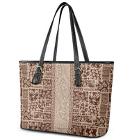 Hawaii Style Hibiscus and Tribal Element Fabric Patchwork Leather Tote Bag Beige Version LT03 - Polynesian Pride