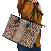 Hawaii Style Hibiscus and Tribal Element Fabric Patchwork Leather Tote Bag Beige Version LT03 - Polynesian Pride