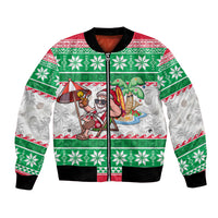 Custom Hawaii Mele Kalikimaka Bomber Jacket Aloha Santa and Palm Tree Mix Kakau Pattern LT03 Unisex Green - Polynesian Pride