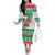 Custom Hawaii Mele Kalikimaka Family Matching Off Shoulder Long Sleeve Dress and Hawaiian Shirt Aloha Santa and Palm Tree Mix Kakau Pattern LT03 Mom's Dress Green - Polynesian Pride