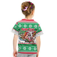 Custom Hawaii Mele Kalikimaka Kid T Shirt Aloha Santa and Palm Tree Mix Kakau Pattern LT03 - Polynesian Pride