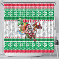 Custom Hawaii Mele Kalikimaka Shower Curtain Aloha Santa and Palm Tree Mix Kakau Pattern LT03 - Polynesian Pride