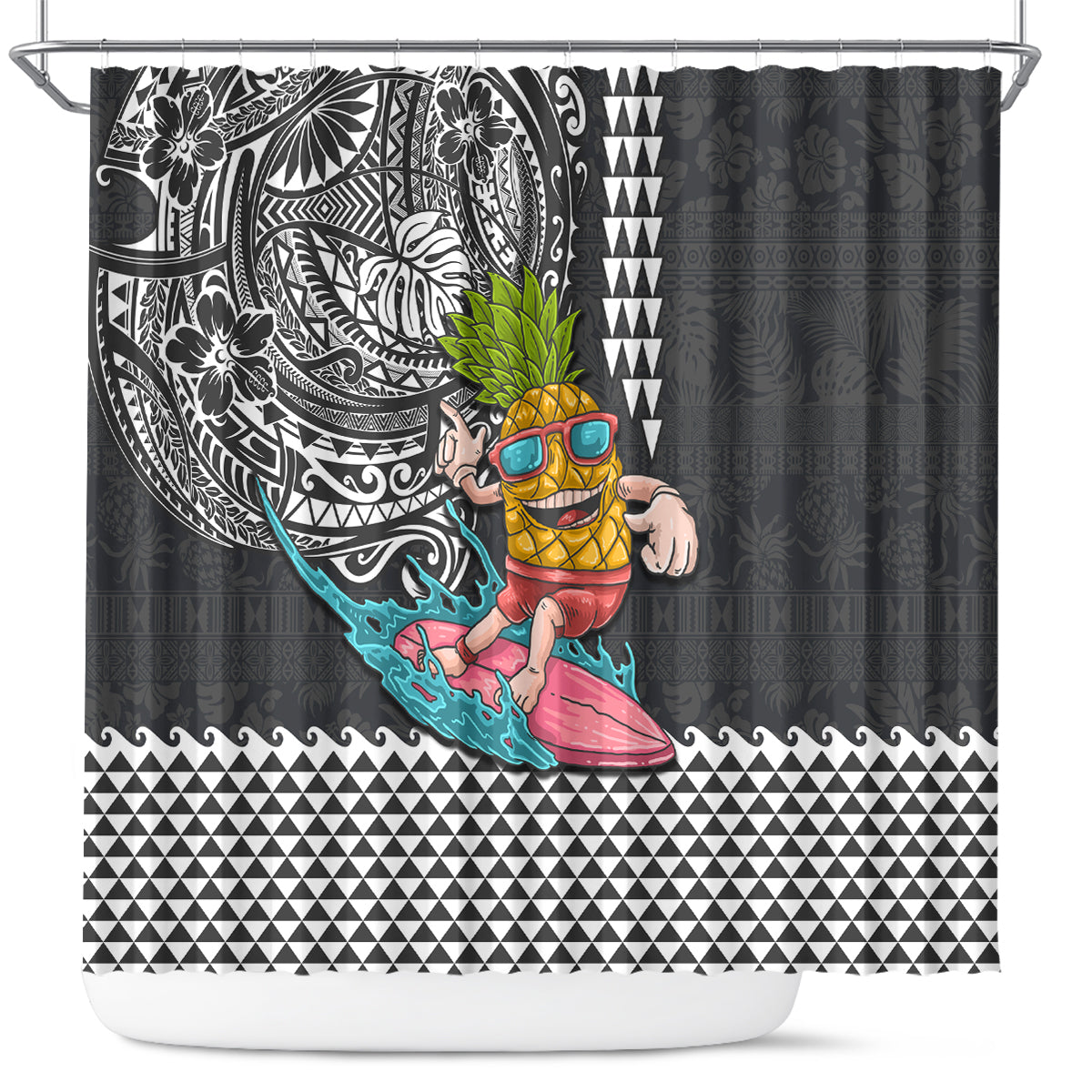 Hawaii Pineapple Surfing With Kakau Tribal Shower Curtain LT03 Brown - Polynesian Pride