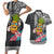 Hawaii Pineapple Surfing Kakau Tribal Personalised Couples Matching Short Sleeve Bodycon Dress and Hawaiian Shirt LT03 Brown - Polynesian Pride