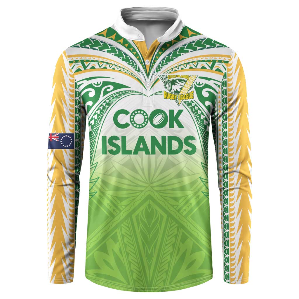 Custom Cook Islands Rugby League Button Sweatshirt Tatau Tribal Motifs-Light Green Color LT03 Green - Polynesian Pride