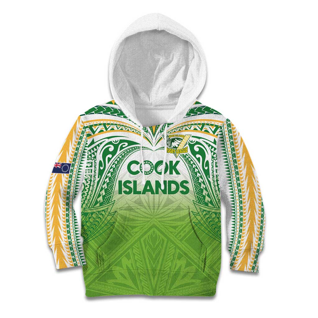 Custom Cook Islands Rugby League Kid Hoodie Tatau Tribal Motifs-Light Green Color LT03 Hoodie Green - Polynesian Pride