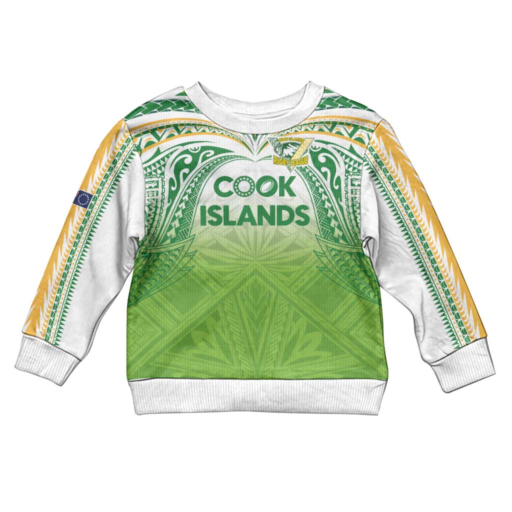 Custom Cook Islands Rugby League Kid Ugly Christmas Sweater Tatau Tribal Motifs-Light Green Color LT03 Kid Green - Polynesian Pride