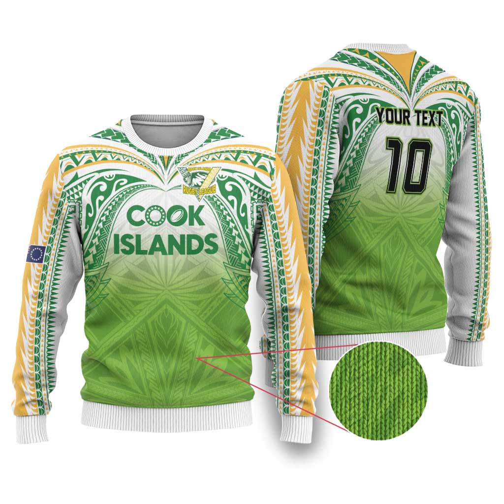 Custom Cook Islands Rugby League Ugly Christmas Sweater Tatau Tribal Motifs-Light Green Color LT03 Green - Polynesian Pride