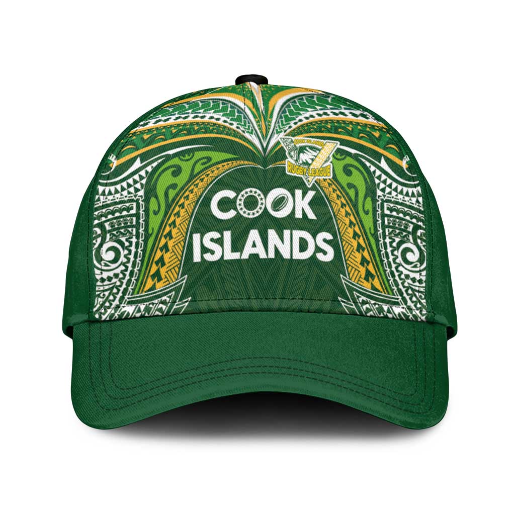 Cook Islands Rugby League Classic Cap Tatau Tribal Motifs-Dark Green Color LT03 Universal Fit Green - Polynesian Pride