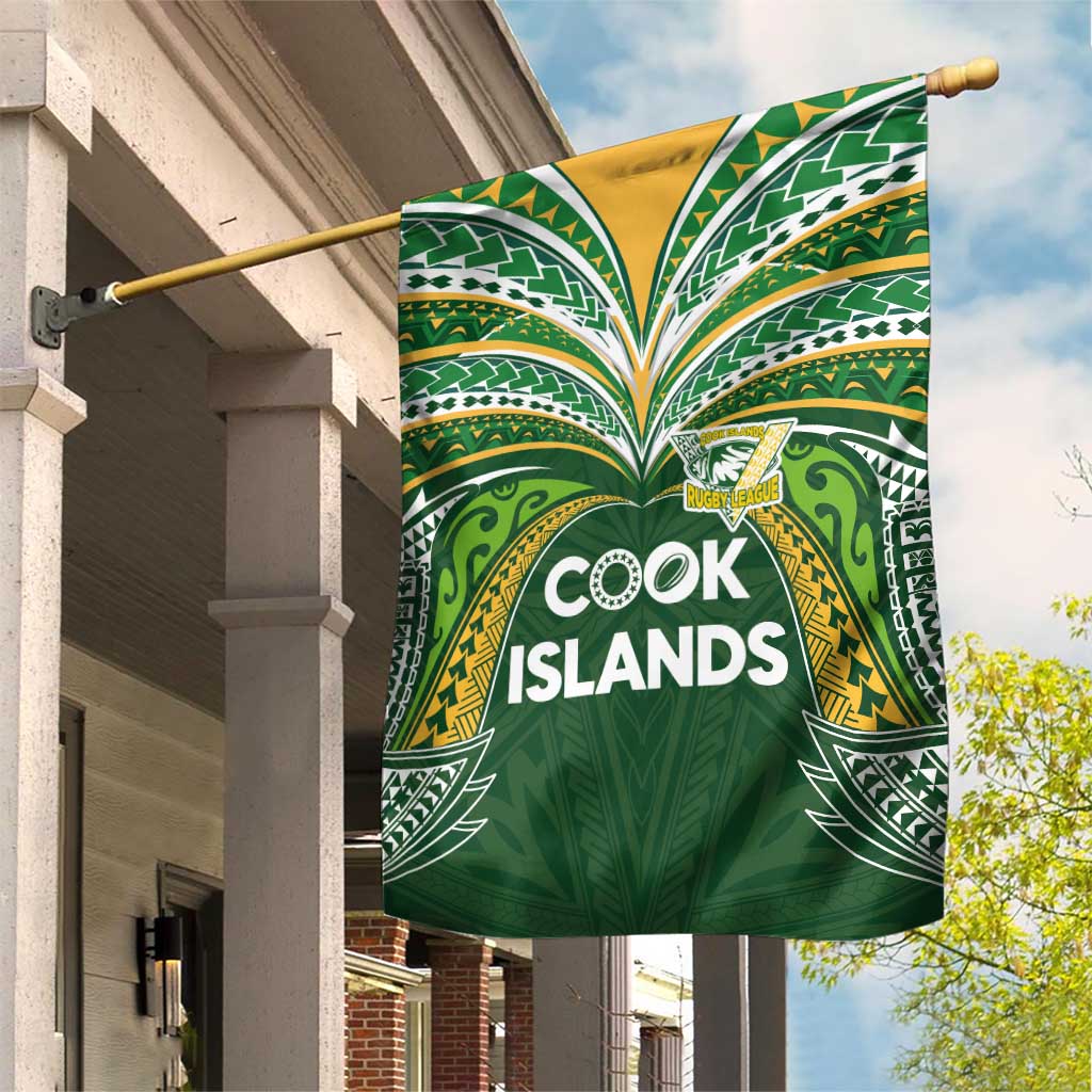 Cook Islands Rugby League Garden Flag Tatau Tribal Motifs-Dark Green Color LT03 House Flag Green - Polynesian Pride