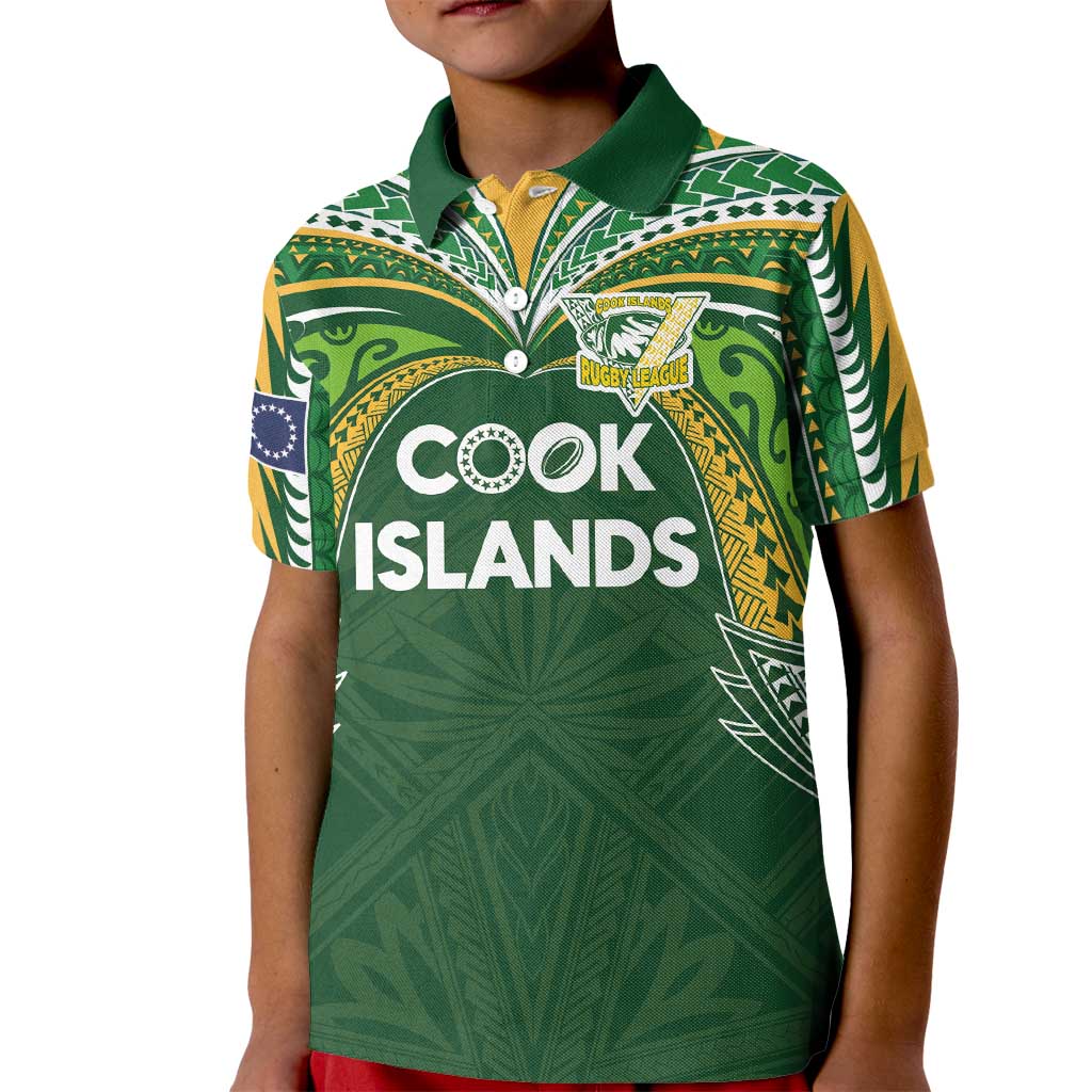Custom Cook Islands Rugby League Kid Polo Shirt Tatau Tribal Motifs-Dark Green Color LT03 Kid Green - Polynesian Pride