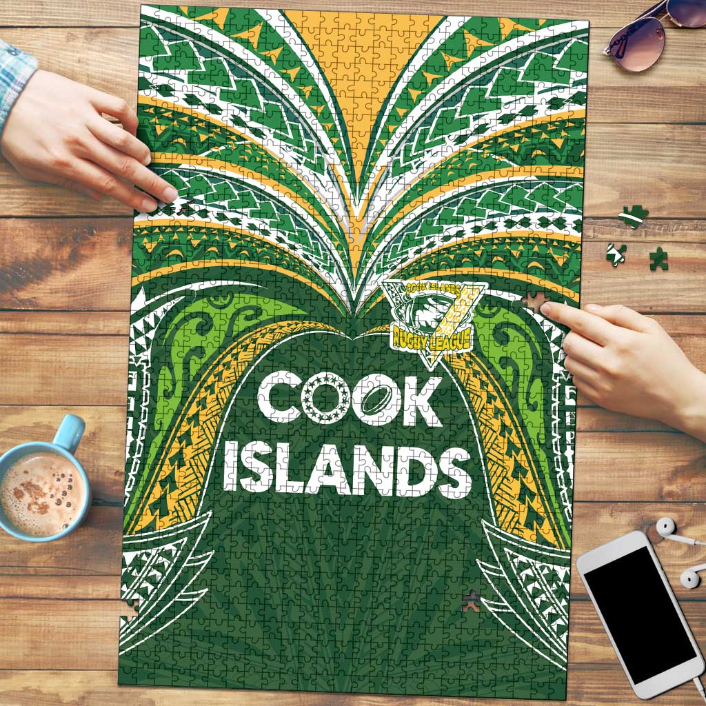 Cook Islands Rugby League Puzzle Tatau Tribal Motifs-Dark Green Color LT03 Green - Polynesian Pride