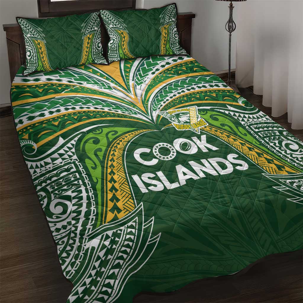 Cook Islands Rugby League Quilt Bed Set Tatau Tribal Motifs-Dark Green Color LT03 Green - Polynesian Pride
