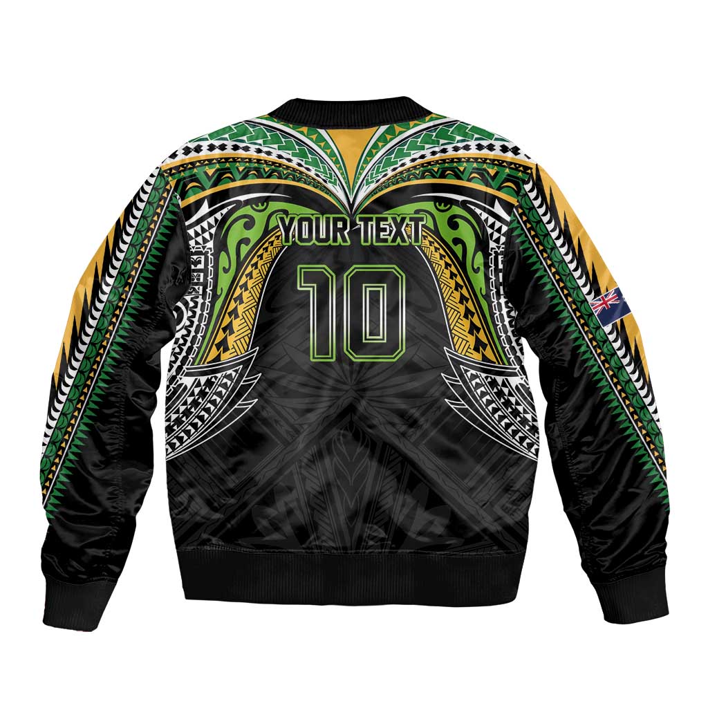 Custom Cook Islands Rugby League Bomber Jacket Tatau Tribal Motifs-Black Color LT03 - Polynesian Pride