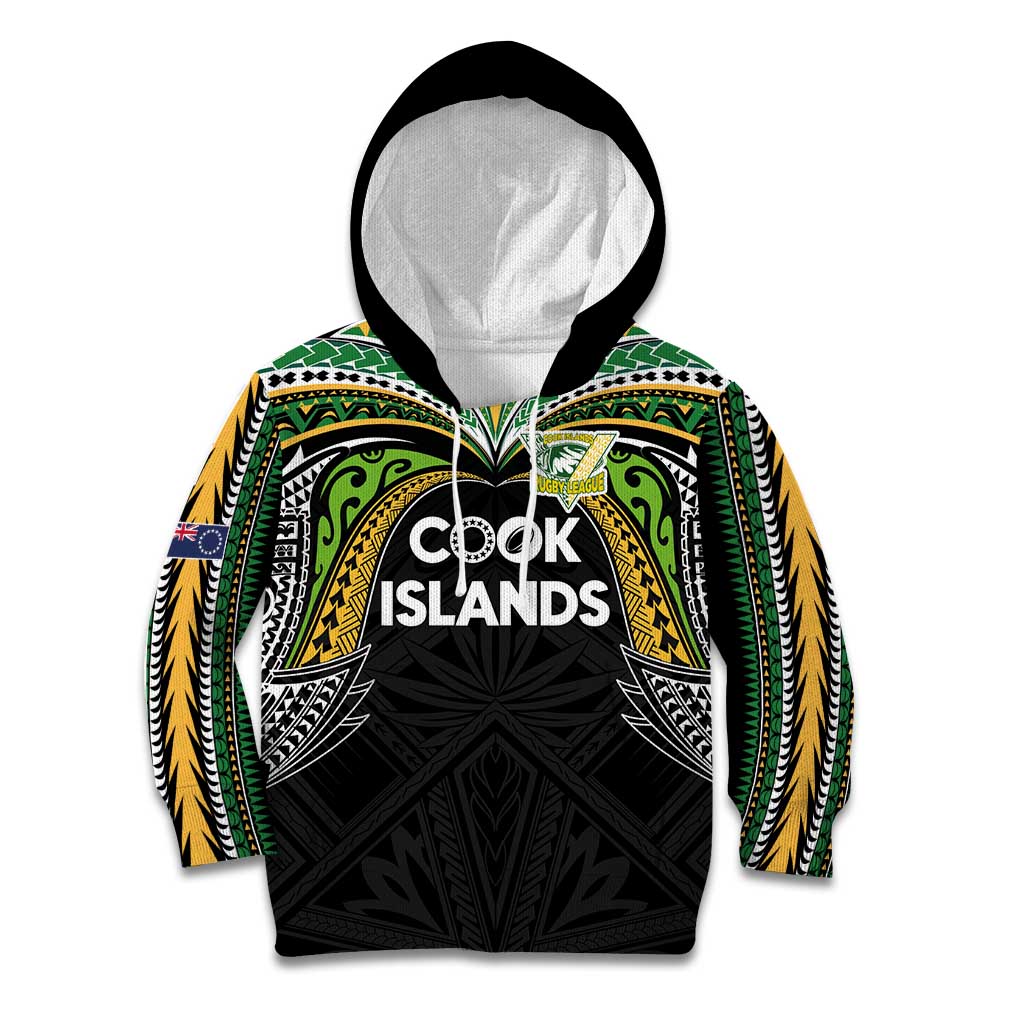 Custom Cook Islands Rugby League Kid Hoodie Tatau Tribal Motifs-Black Color LT03 Hoodie Black - Polynesian Pride