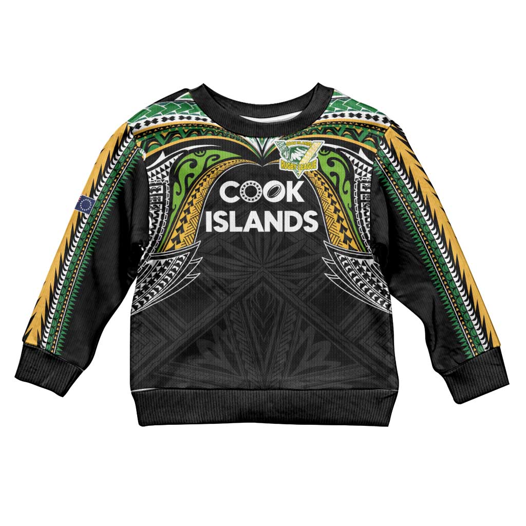 Custom Cook Islands Rugby League Kid Ugly Christmas Sweater Tatau Tribal Motifs-Black Color LT03 Kid Black - Polynesian Pride