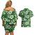 Hawaiian Quilt Pattern Couples Matching Off Shoulder Short Dress and Hawaiian Shirt Hibiscus and Tribal Element Vintage Green Vibe LT03 - Polynesian Pride