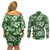 Hawaiian Quilt Pattern Couples Matching Off Shoulder Short Dress and Long Sleeve Button Shirt Hibiscus and Tribal Element Vintage Green Vibe LT03 - Polynesian Pride