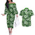 Hawaiian Quilt Pattern Couples Matching Off The Shoulder Long Sleeve Dress and Hawaiian Shirt Hibiscus and Tribal Element Vintage Green Vibe LT03 Green - Polynesian Pride