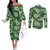 Hawaiian Quilt Pattern Couples Matching Off The Shoulder Long Sleeve Dress and Long Sleeve Button Shirt Hibiscus and Tribal Element Vintage Green Vibe LT03 Green - Polynesian Pride