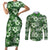 Hawaiian Quilt Pattern Couples Matching Short Sleeve Bodycon Dress and Long Sleeve Button Shirt Hibiscus and Tribal Element Vintage Green Vibe LT03 Green - Polynesian Pride