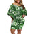 Hawaiian Quilt Pattern Family Matching Off Shoulder Short Dress and Hawaiian Shirt Hibiscus and Tribal Element Vintage Green Vibe LT03 Mom's Dress Green - Polynesian Pride