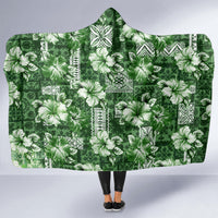 Hawaiian Quilt Pattern Hooded Blanket Hibiscus and Tribal Element Vintage Green Vibe LT03 - Polynesian Pride