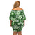 Hawaiian Quilt Pattern Off Shoulder Short Dress Hibiscus and Tribal Element Vintage Green Vibe LT03 - Polynesian Pride