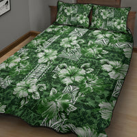 Hawaiian Quilt Pattern Quilt Bed Set Hibiscus and Tribal Element Vintage Green Vibe LT03 - Polynesian Pride