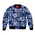 Hawaiian Quilt Pattern Bomber Jacket Hibiscus and Tribal Element Vintage Blue Vibe LT03 Unisex Blue - Polynesian Pride