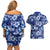 Hawaiian Quilt Pattern Couples Matching Off Shoulder Short Dress and Hawaiian Shirt Hibiscus and Tribal Element Vintage Blue Vibe LT03 - Polynesian Pride