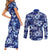 Hawaiian Quilt Pattern Couples Matching Short Sleeve Bodycon Dress and Long Sleeve Button Shirt Hibiscus and Tribal Element Vintage Blue Vibe LT03 - Polynesian Pride