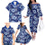 Hawaiian Quilt Pattern Family Matching Off Shoulder Long Sleeve Dress and Hawaiian Shirt Hibiscus and Tribal Element Vintage Blue Vibe LT03 - Polynesian Pride