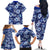 Hawaiian Quilt Pattern Family Matching Off Shoulder Long Sleeve Dress and Hawaiian Shirt Hibiscus and Tribal Element Vintage Blue Vibe LT03 - Polynesian Pride