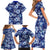 Hawaiian Quilt Pattern Family Matching Short Sleeve Bodycon Dress and Hawaiian Shirt Hibiscus and Tribal Element Vintage Blue Vibe LT03 - Polynesian Pride