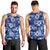 Hawaiian Quilt Pattern Men Tank Top Hibiscus and Tribal Element Vintage Blue Vibe LT03 - Polynesian Pride