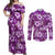 Hawaiian Quilt Pattern Couples Matching Off Shoulder Maxi Dress and Long Sleeve Button Shirt Hibiscus and Tribal Element Vintage Purple Vibe LT03 Purple - Polynesian Pride