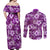 Hawaiian Quilt Pattern Couples Matching Off Shoulder Maxi Dress and Long Sleeve Button Shirt Hibiscus and Tribal Element Vintage Purple Vibe LT03 - Polynesian Pride