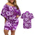 Hawaiian Quilt Pattern Couples Matching Off Shoulder Short Dress and Hawaiian Shirt Hibiscus and Tribal Element Vintage Purple Vibe LT03 Purple - Polynesian Pride