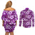 Hawaiian Quilt Pattern Couples Matching Off Shoulder Short Dress and Long Sleeve Button Shirt Hibiscus and Tribal Element Vintage Purple Vibe LT03 - Polynesian Pride