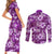 Hawaiian Quilt Pattern Couples Matching Short Sleeve Bodycon Dress and Long Sleeve Button Shirt Hibiscus and Tribal Element Vintage Purple Vibe LT03 - Polynesian Pride