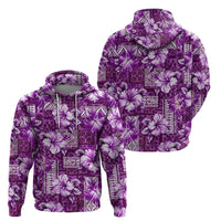 Hawaiian Quilt Pattern Hoodie Hibiscus and Tribal Element Vintage Purple Vibe LT03 - Polynesian Pride