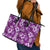 Hawaiian Quilt Pattern Leather Tote Bag Hibiscus and Tribal Element Vintage Purple Vibe LT03 - Polynesian Pride