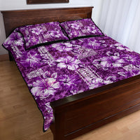 Hawaiian Quilt Pattern Quilt Bed Set Hibiscus and Tribal Element Vintage Purple Vibe LT03 - Polynesian Pride