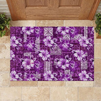 Hawaiian Quilt Pattern Rubber Doormat Hibiscus and Tribal Element Vintage Purple Vibe LT03 - Polynesian Pride