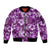 Hawaiian Quilt Pattern Sleeve Zip Bomber Jacket Hibiscus and Tribal Element Vintage Purple Vibe LT03 Unisex Purple - Polynesian Pride