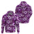 Hawaiian Quilt Pattern Zip Hoodie Hibiscus and Tribal Element Vintage Purple Vibe LT03 - Polynesian Pride